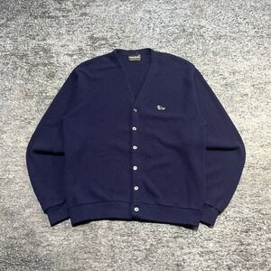 Vintage Challenger Cardigan Sweater Turtle Mens XL Navy Blue Preppy Grunge 90s